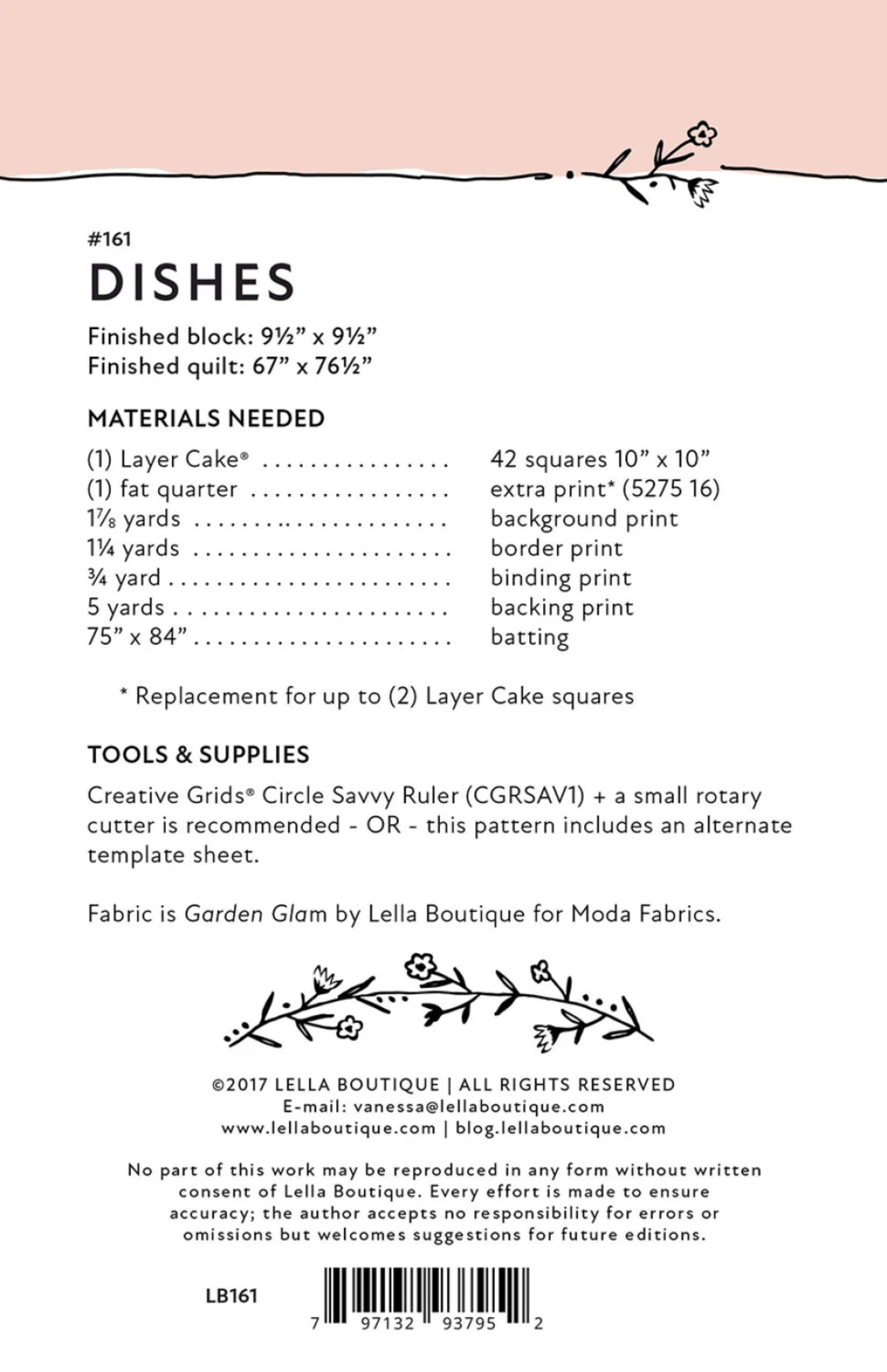 Dishes Quilt Pattern by Lella Boutique