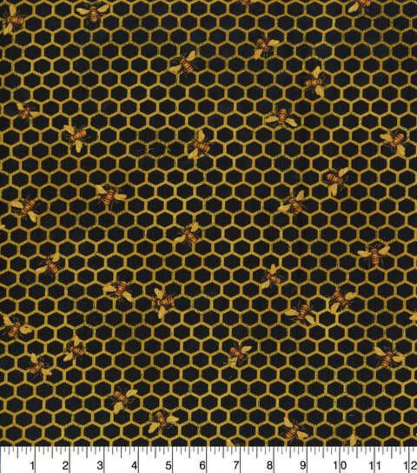 Honeybees  on Black Honeycomb-Timeless Treasures-BTY