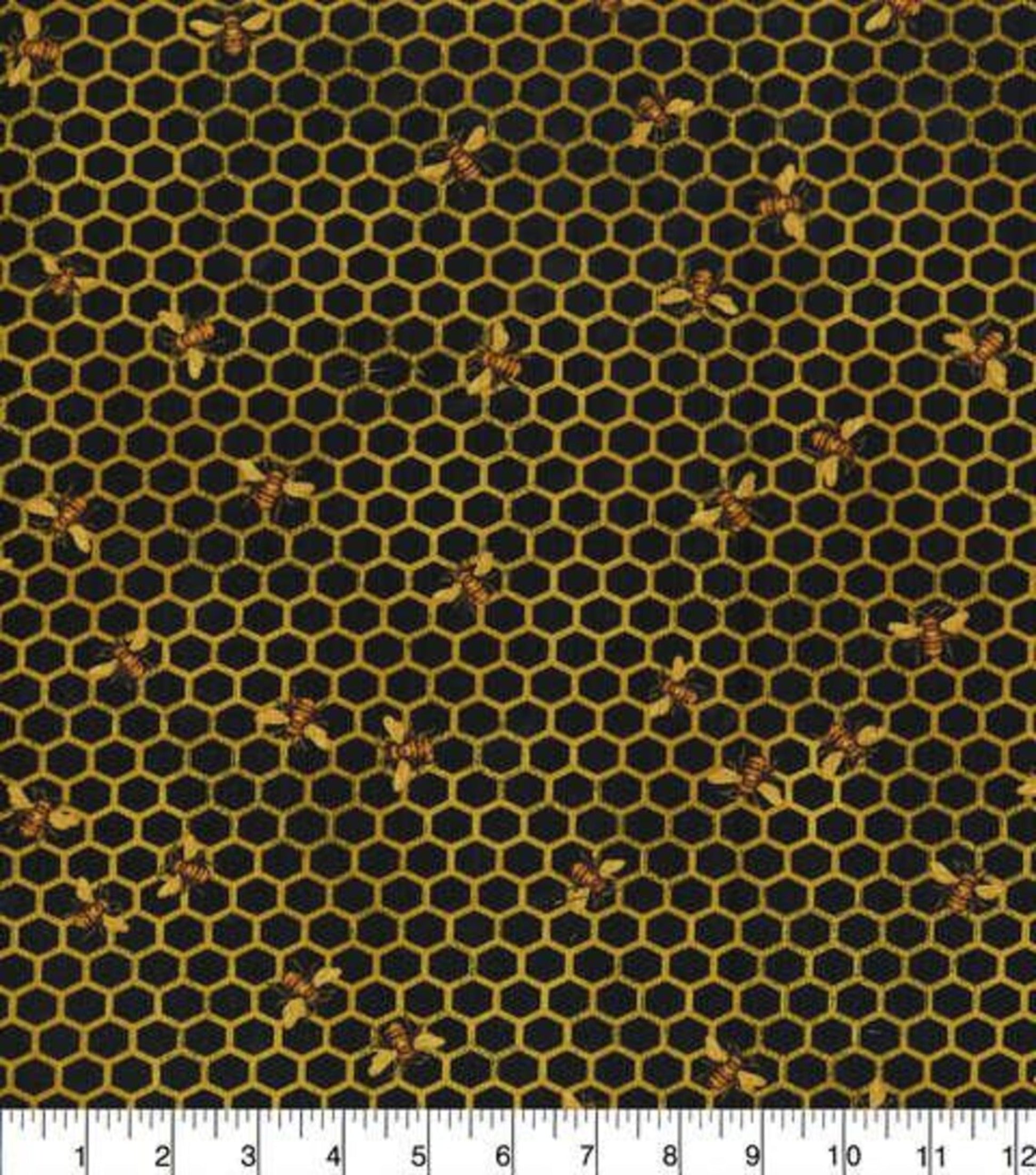 Honeybees  on Black Honeycomb-Timeless Treasures-BTY