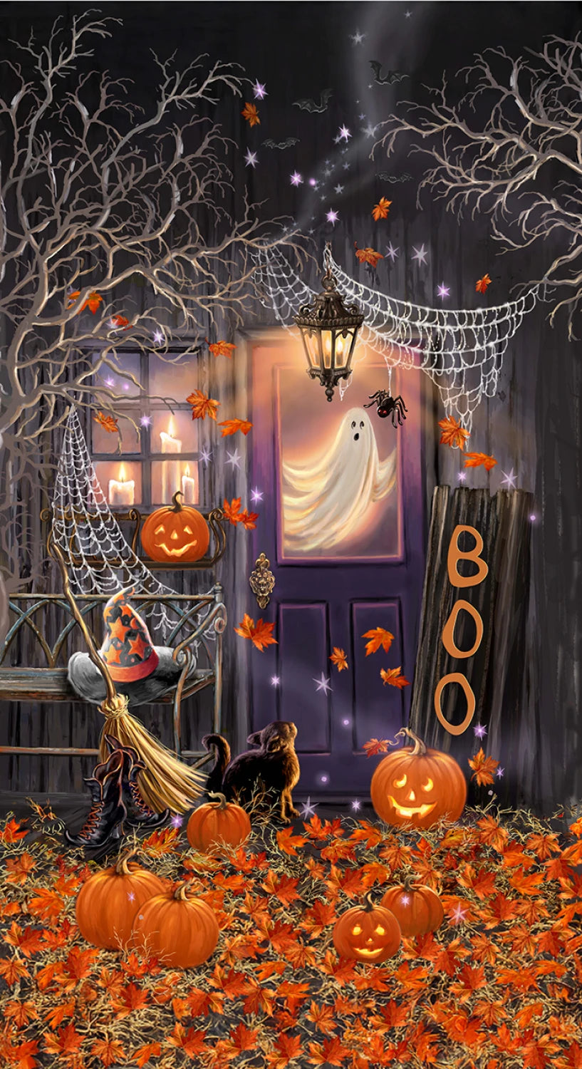 Black Haunted House Panel by Timeless Treasures-24 Inches X 44 Inches