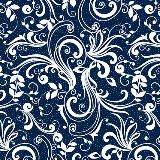 Rhapsody Scrollwork-White/Navy-Benartex Fabrics-BTY