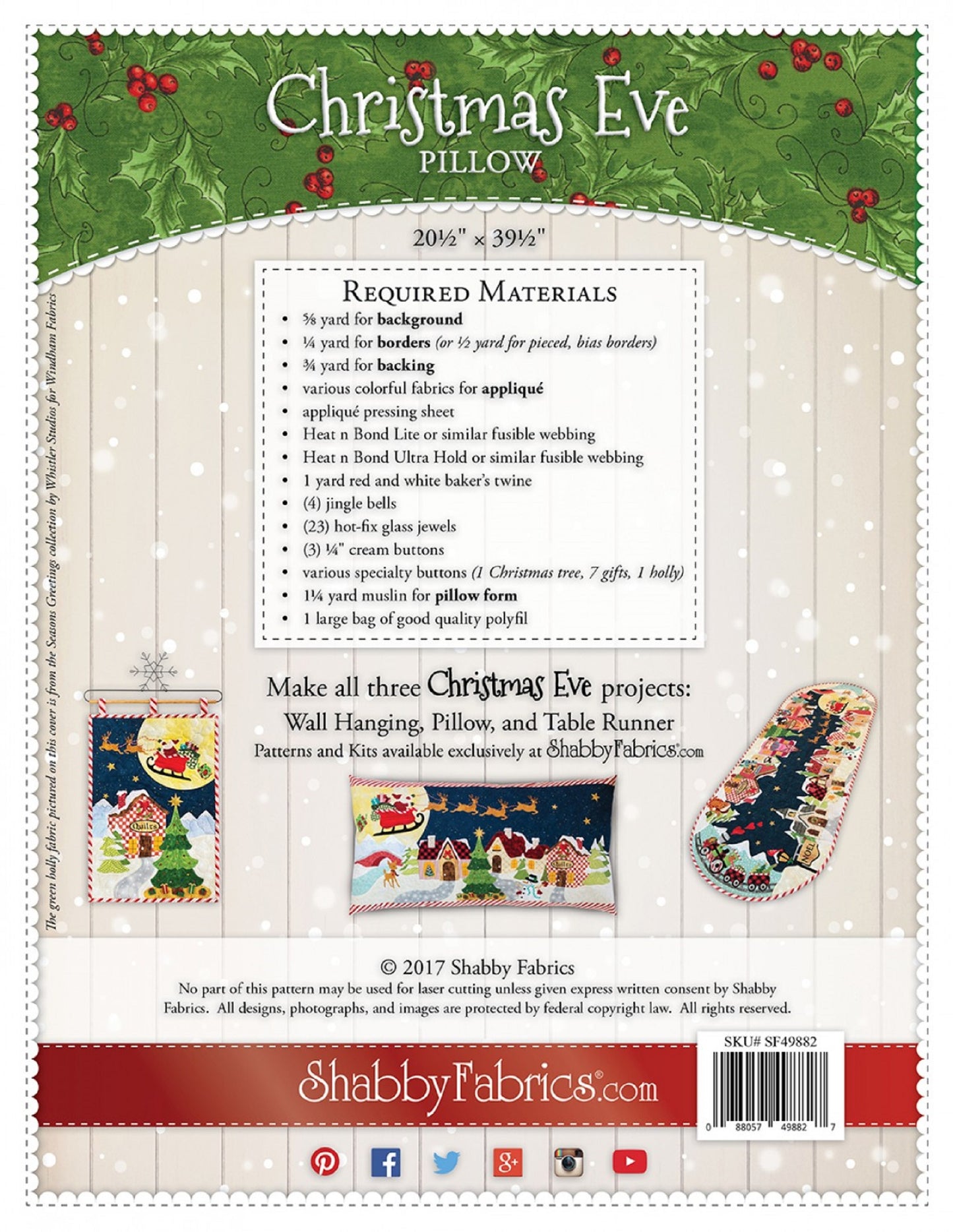 Christmas Eve Pillow Pattern by Shabby Fabrics