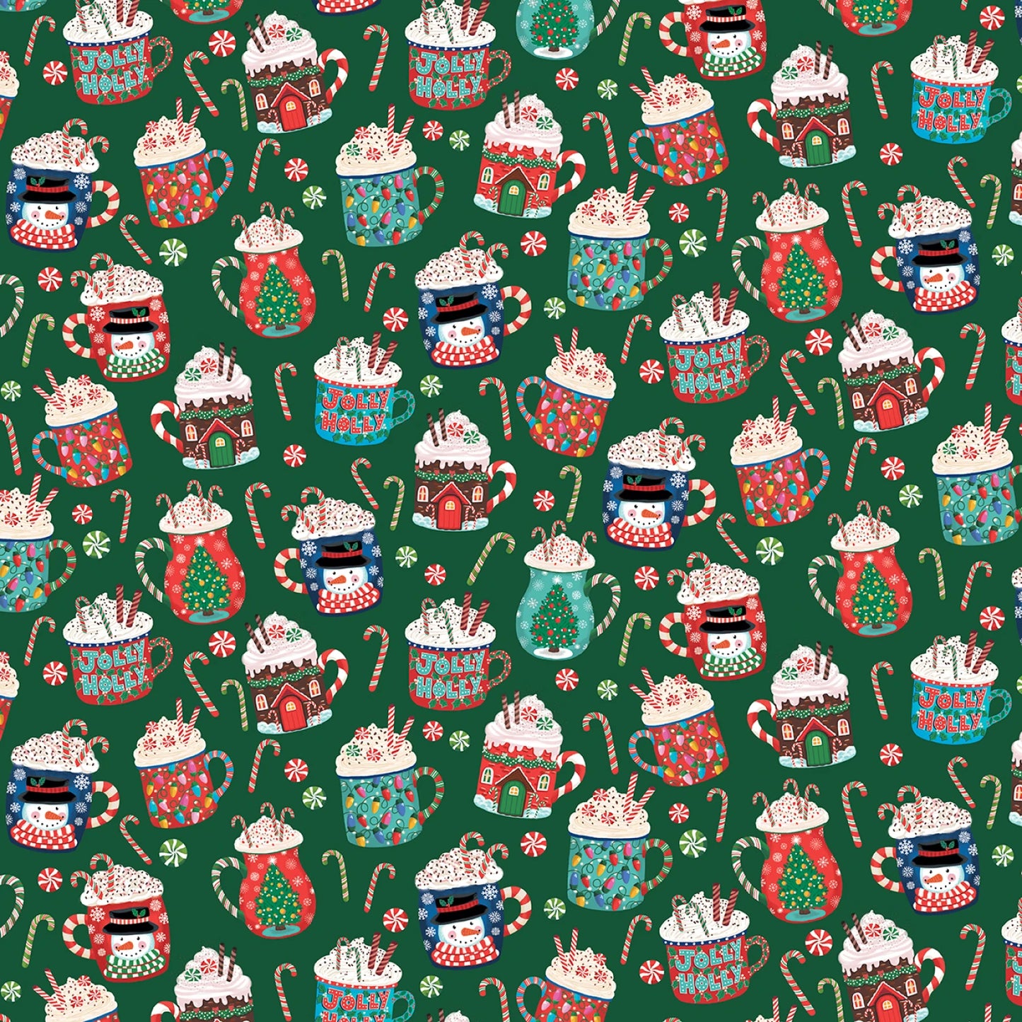 Hot Cocoa Mugs-Christmas Miniatures-All Over-P&B Textiles-BTY
