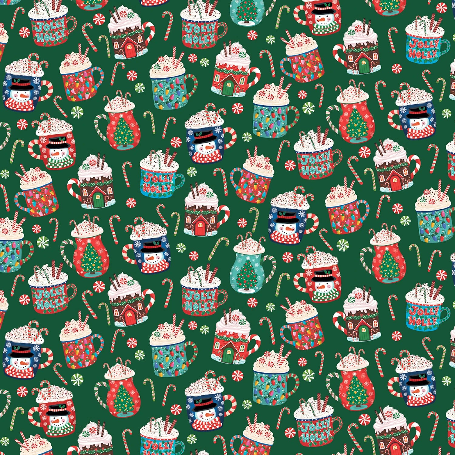 Hot Cocoa Mugs-Christmas Miniatures-All Over-P&B Textiles-BTY