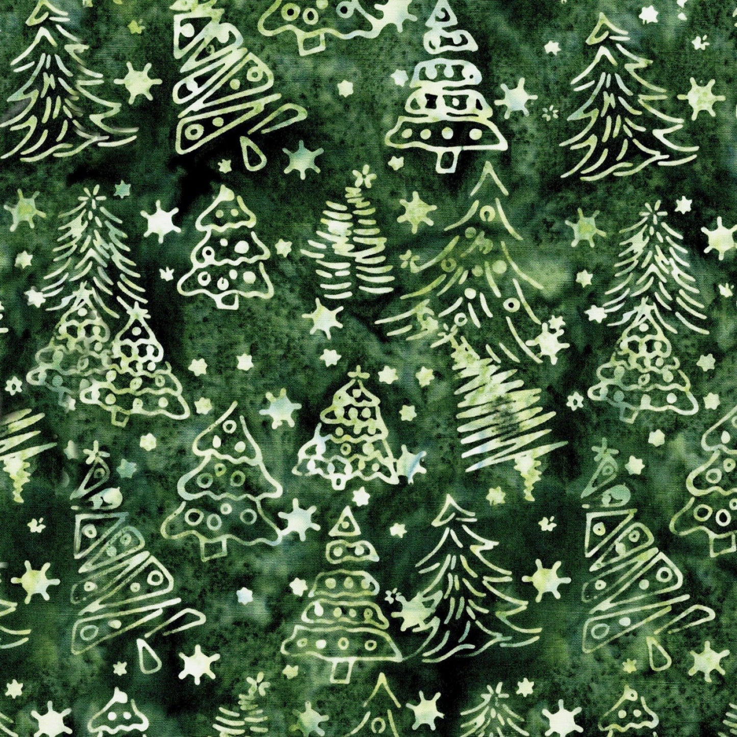 Christmas Trees on Green Batik-Island Batiks-BTY