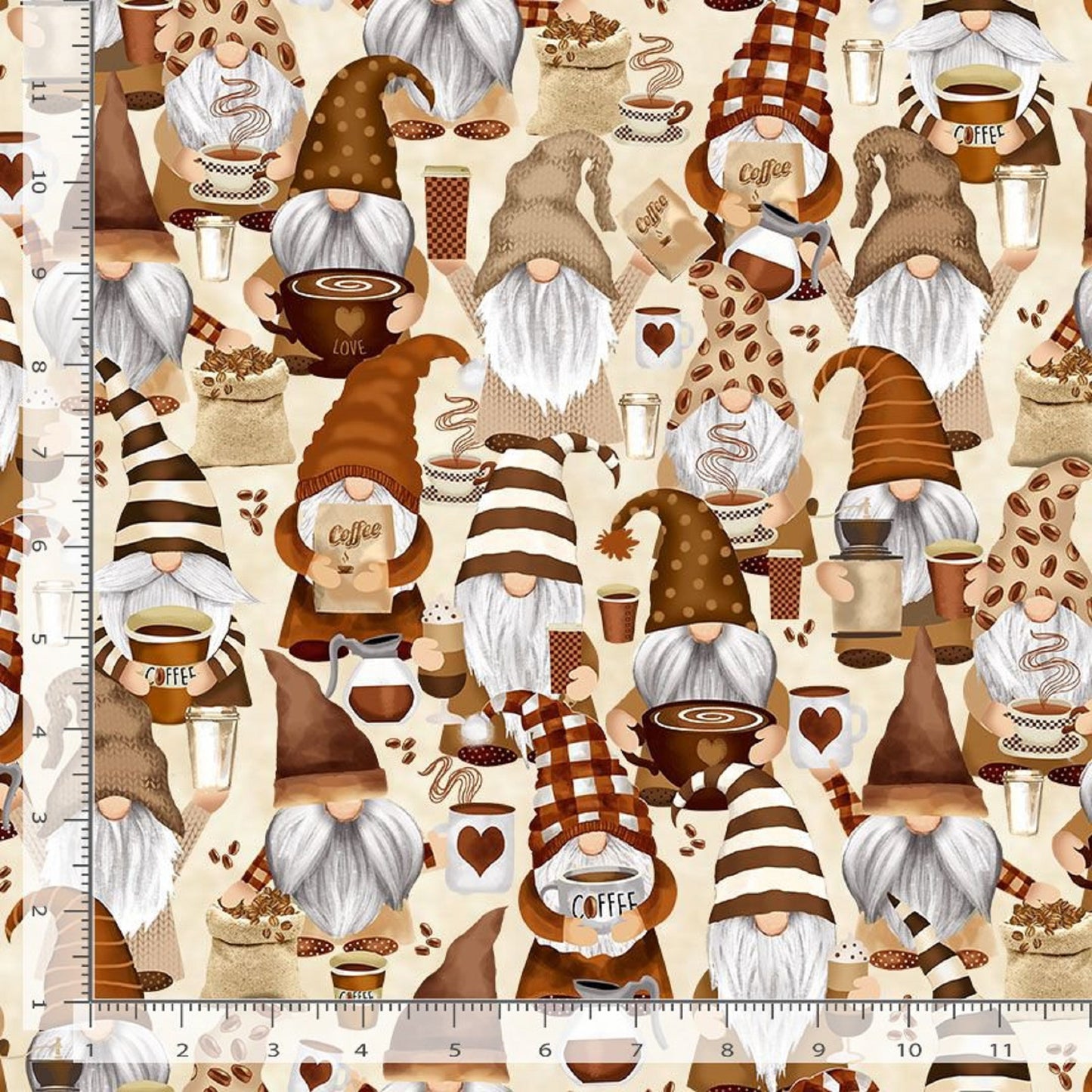 Coffee Gnomes on Cream B/G-BTY-Timeless Treasures