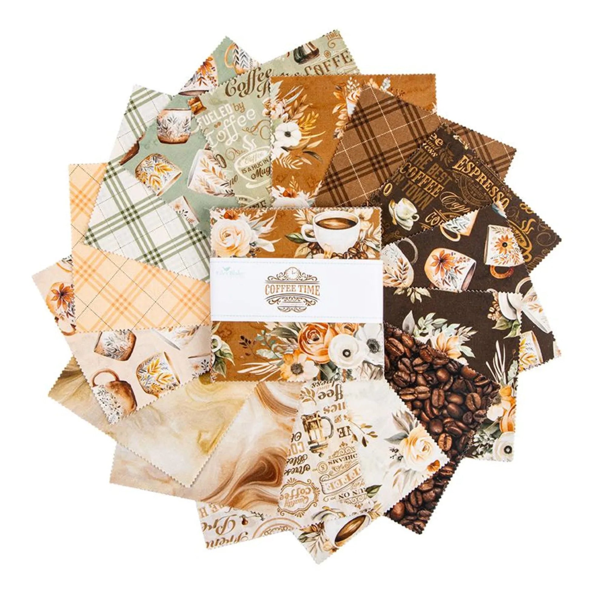 Coffee & Co Charm Pack by White Owl Fabrics-42-5 Inch Squares