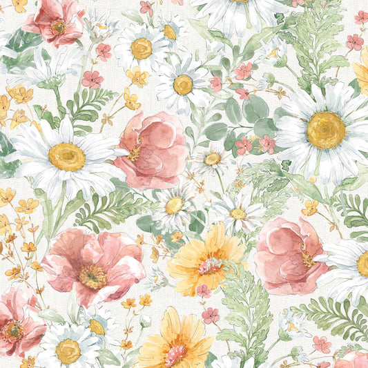 Daisy Days Floral Print-Cream-Wilmington Prints-BTY