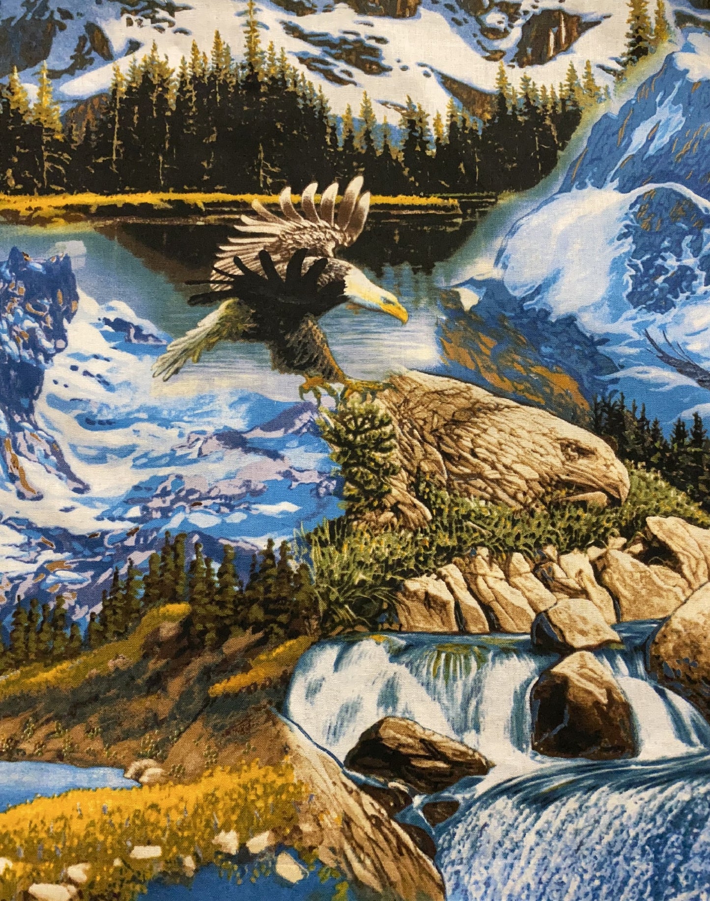 Eagle Flying Over Rapids-David Textiles-1 Yard-Bin