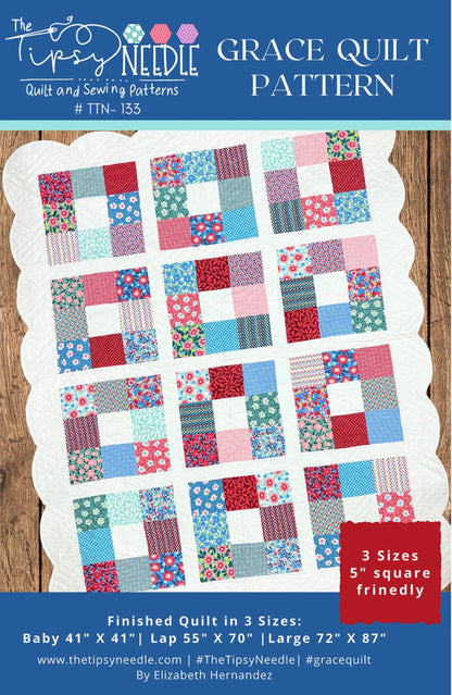 Grace Quilt Pattern by The Tipsy Needle-3 Sizes Incl.-Charm Square Friendly