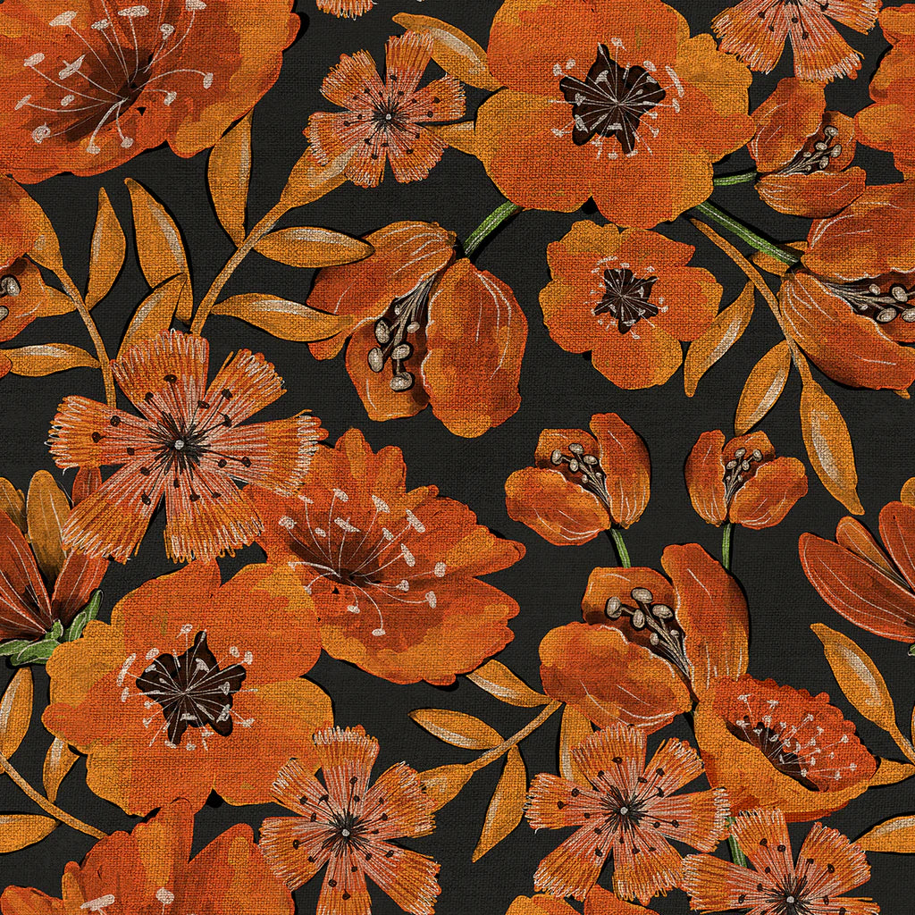Graveyard Flowers-Black Background-Camelot Fabrics-By The Yard