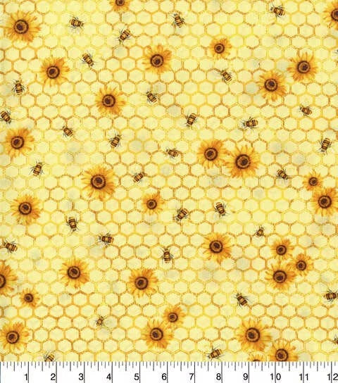 Honeycomb with Bees and Flowers by Timeless Treasures-BTY