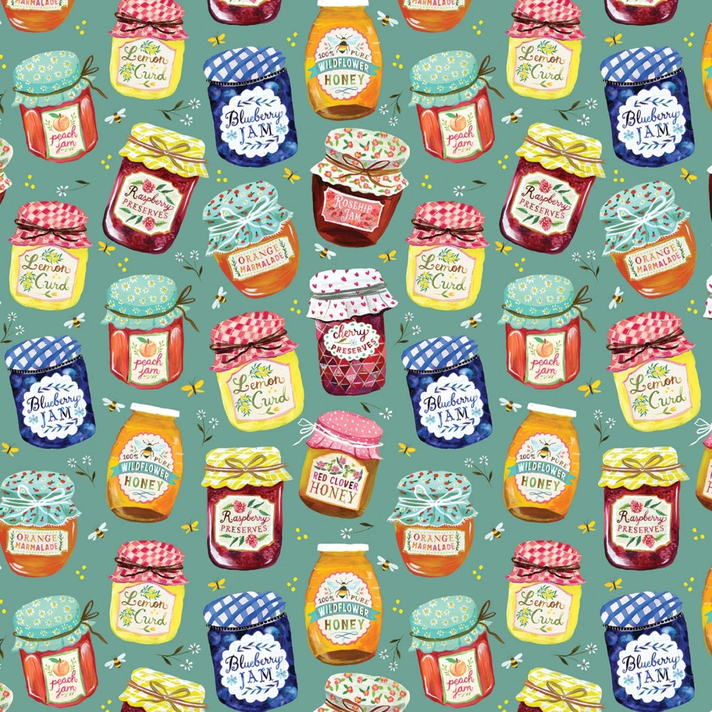 Jam Jars Tossed on a Teal Background-Benartex-BTY