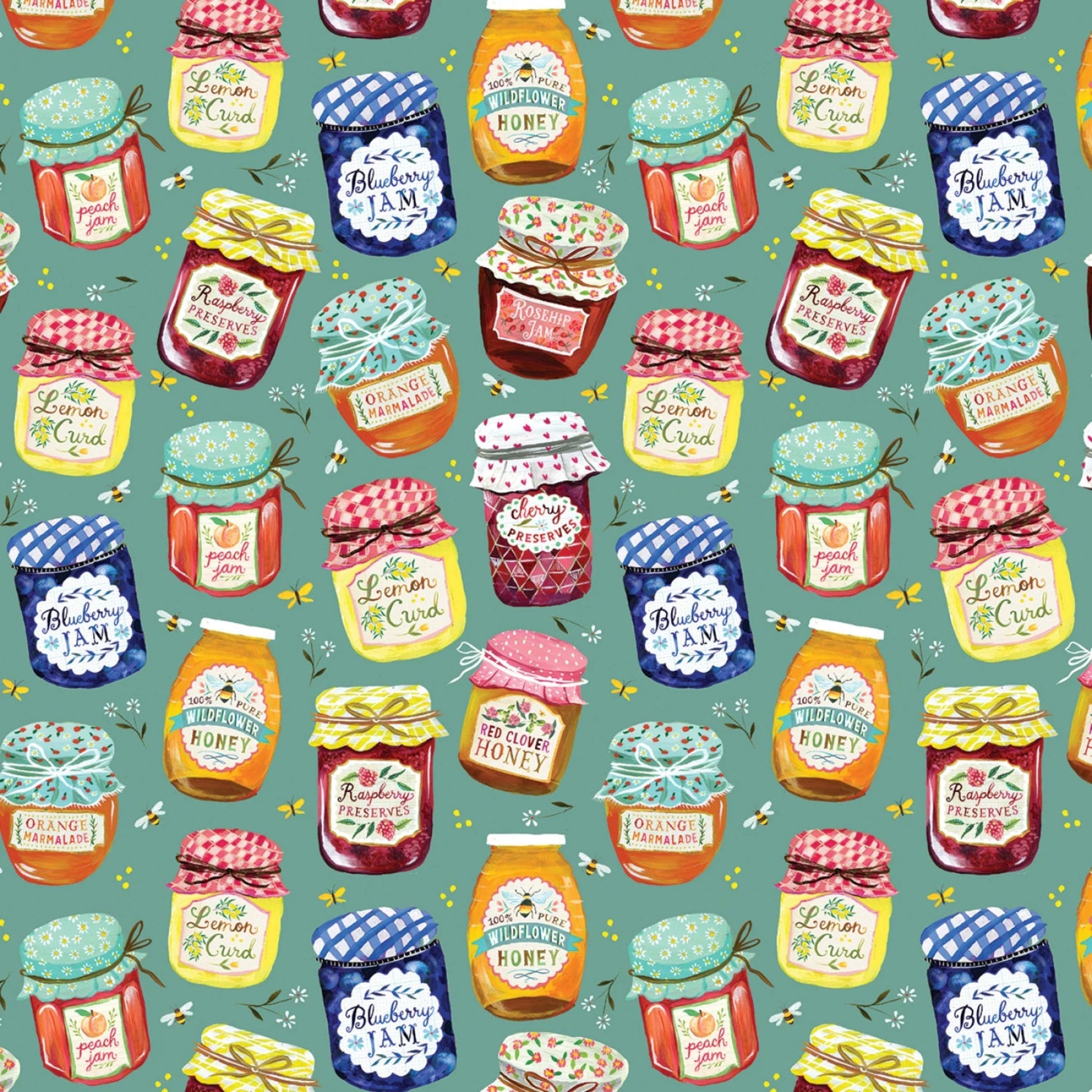 Jam Jars Tossed on a Teal Background-Benartex-BTY
