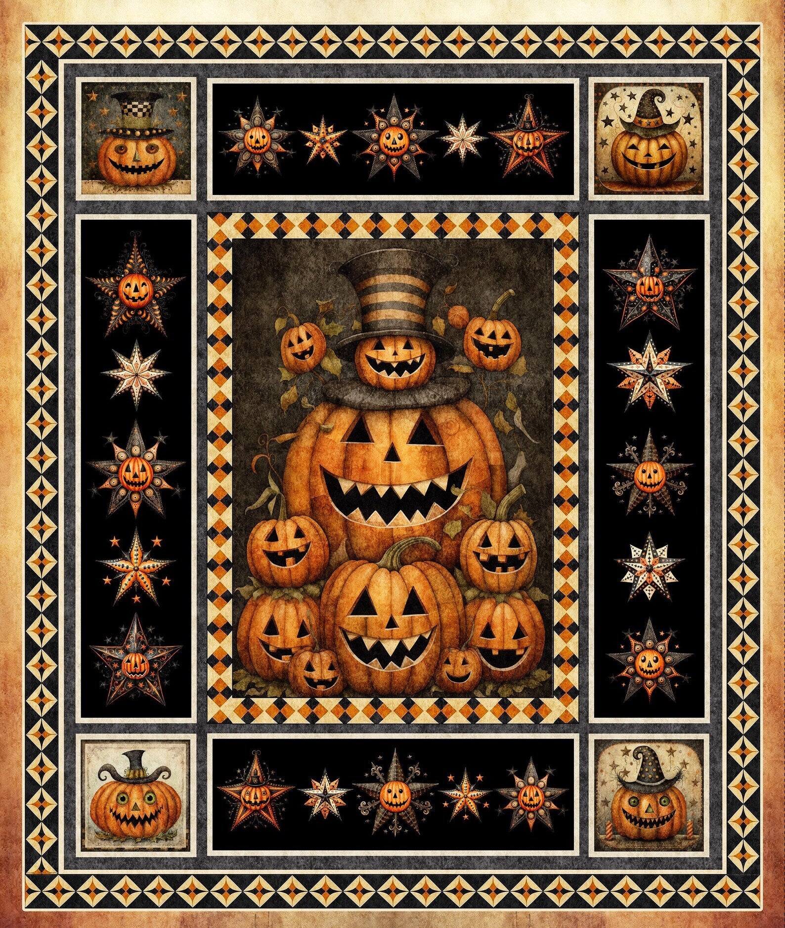 Jeepers Creepers Panel-Pumpkins-1 yard Panel-Quilting Treasures