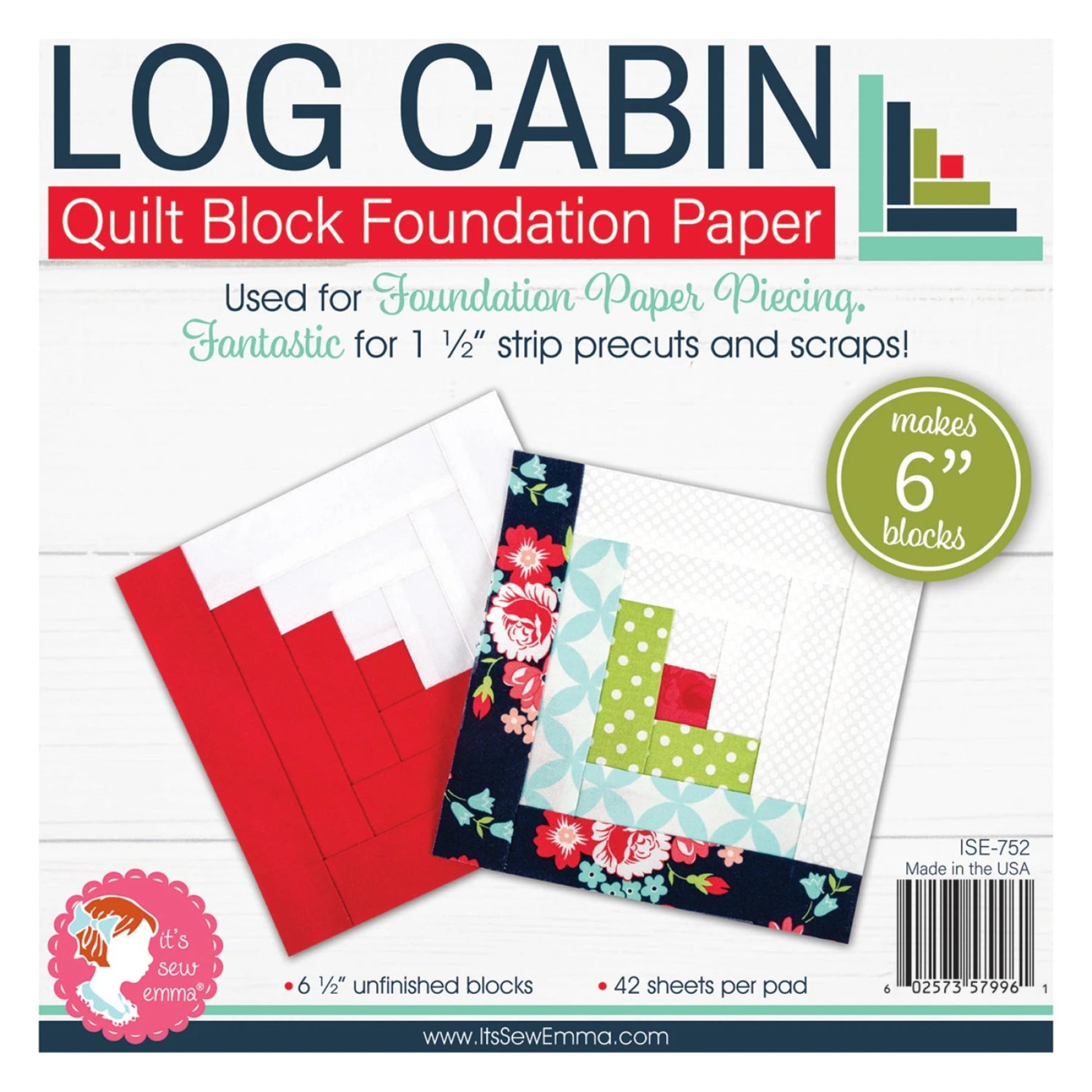 Log Cabin Quilt Block Foundation Papers-6 Inch Blocks-It's Sew Emma