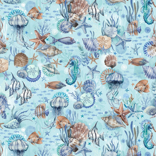 Light Blue Underwater Scene-Blank Quilting-By the Yard