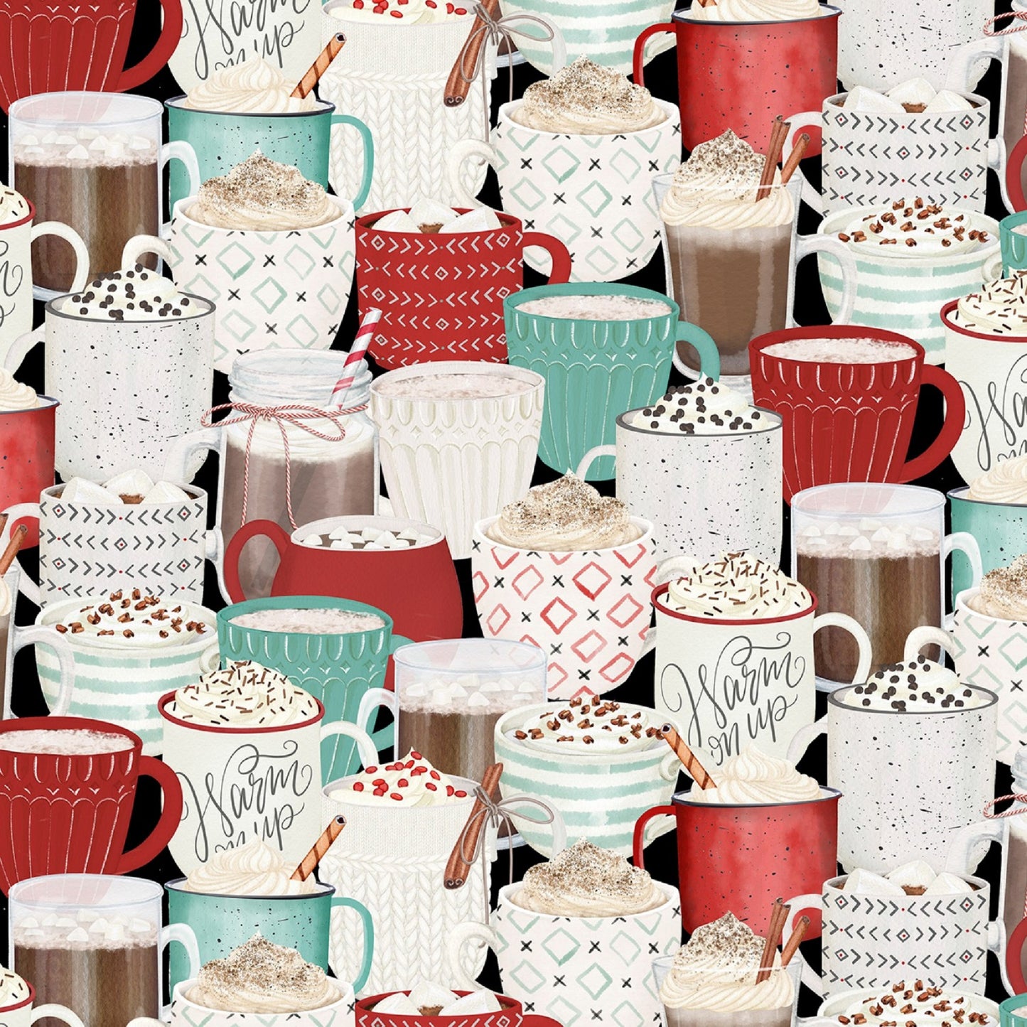 Cocoa Sweet-Cups Stacked-All Over Design-BTY-Wilmington Prints