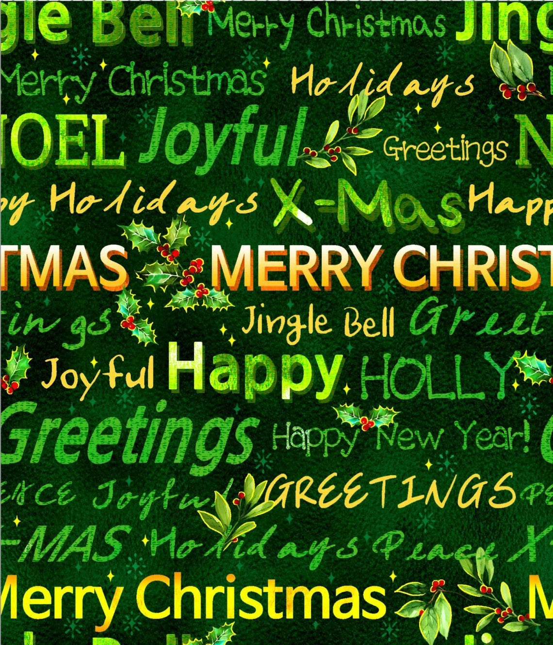 Noel Happy Holidays-Green Background-Oasis Fabrics-BTY-Digital