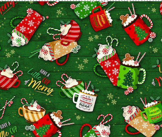 Noel Collection-Hot Cocoa-Green B/G-BTY-Oasis Fabrics