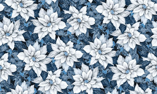 Noel Poinsettias-White-Blue B/G-BTY-Oasis
