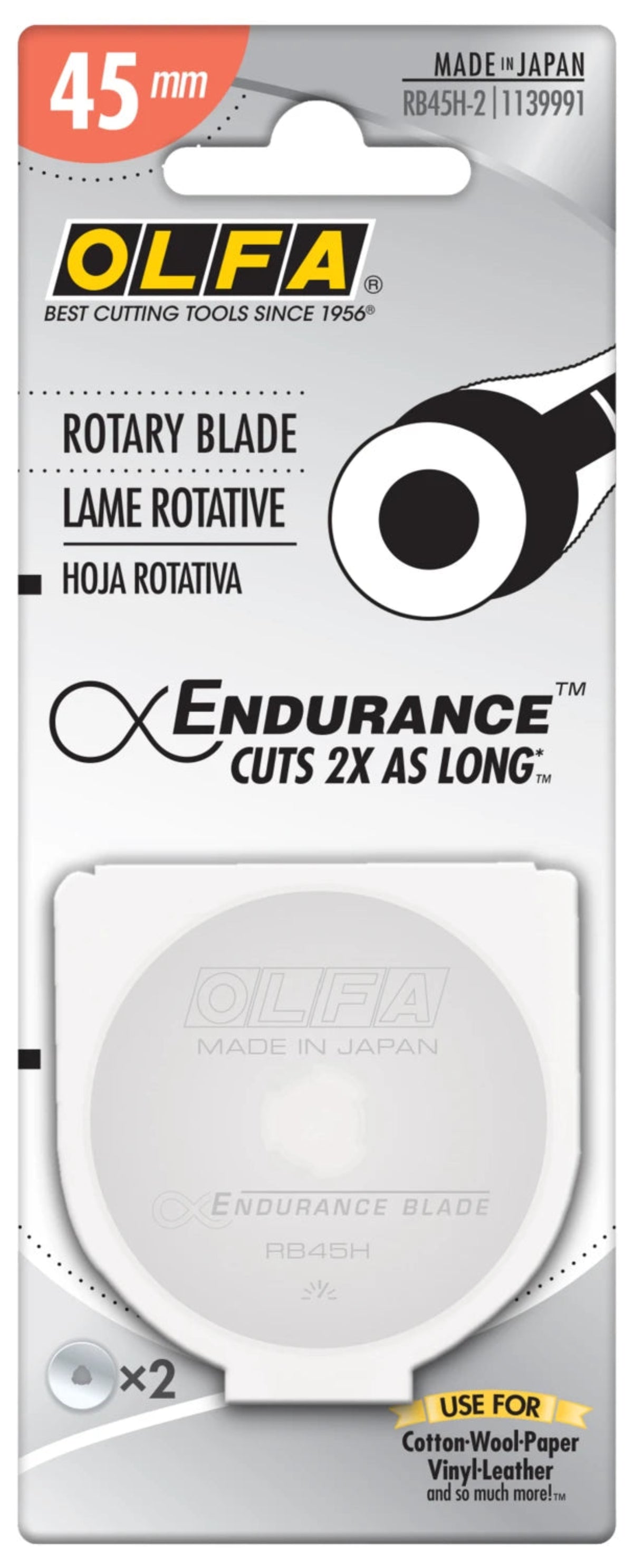Olfa 45mm Endurance Rotary Cutting Blade -  Lasts Twice as long