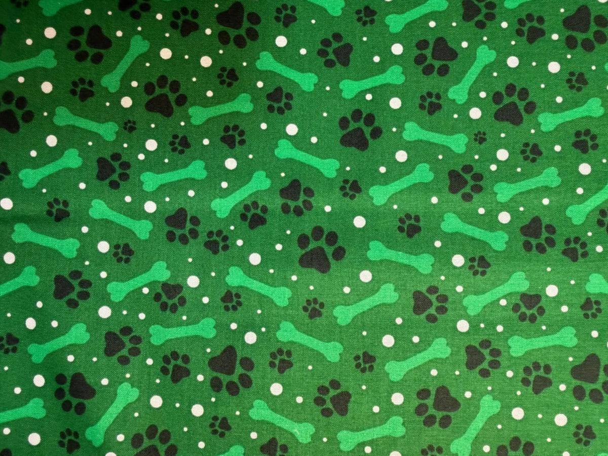 Paws and Bones-David Textiles-BTY-Green Background