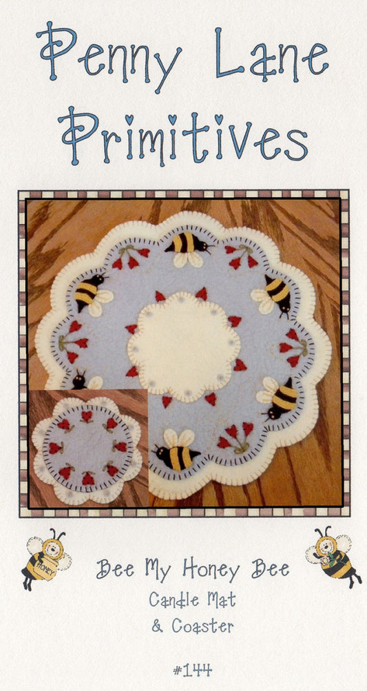 Bee My Honey Bee Pattern by Penny Lane Primitives-Candle Mat-Coaster