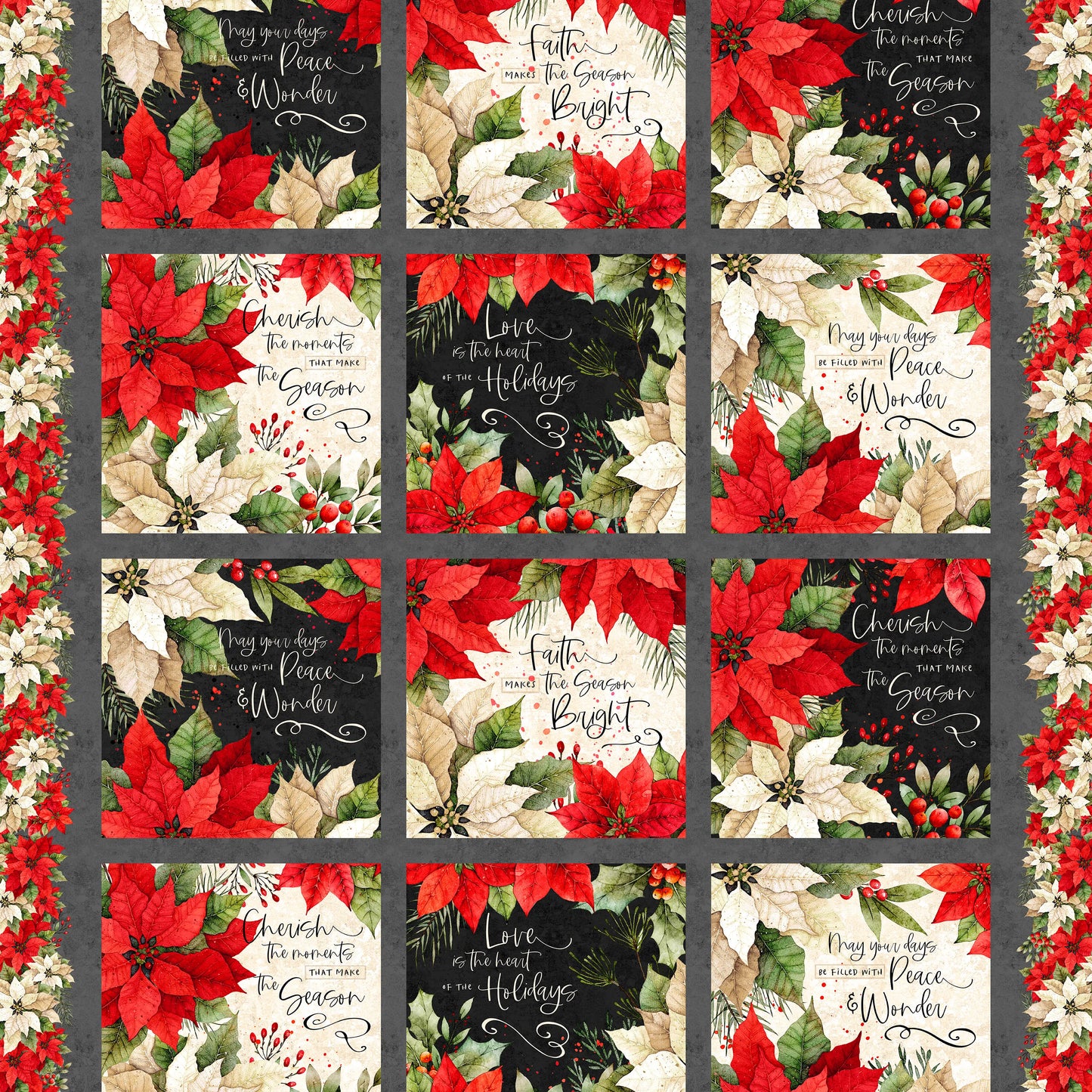 Poinsettia Radiance Panel-White Owl Fabrics-