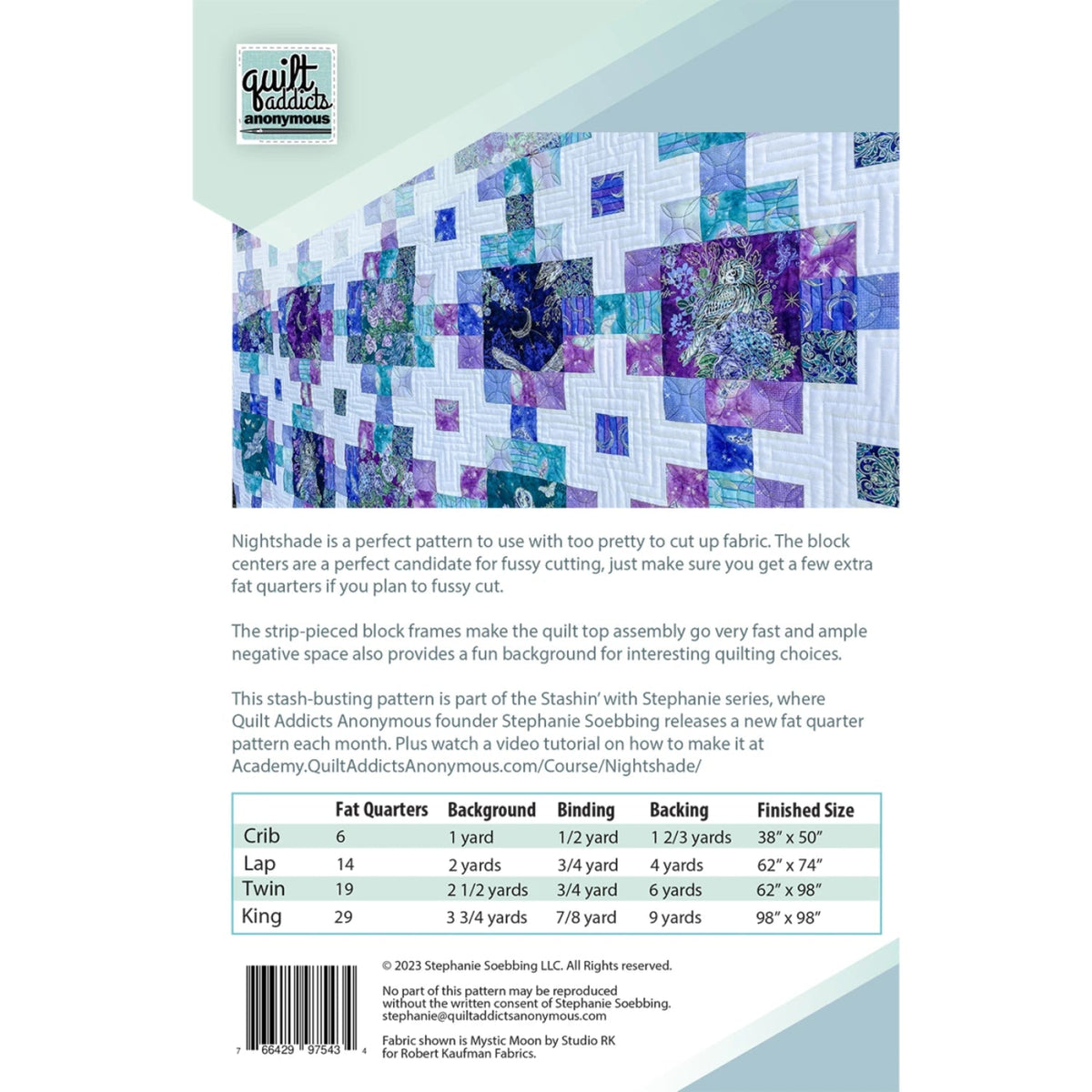 Nightshade Quilt Pattern by Quilt Addicts Anonymous-4 Sizes