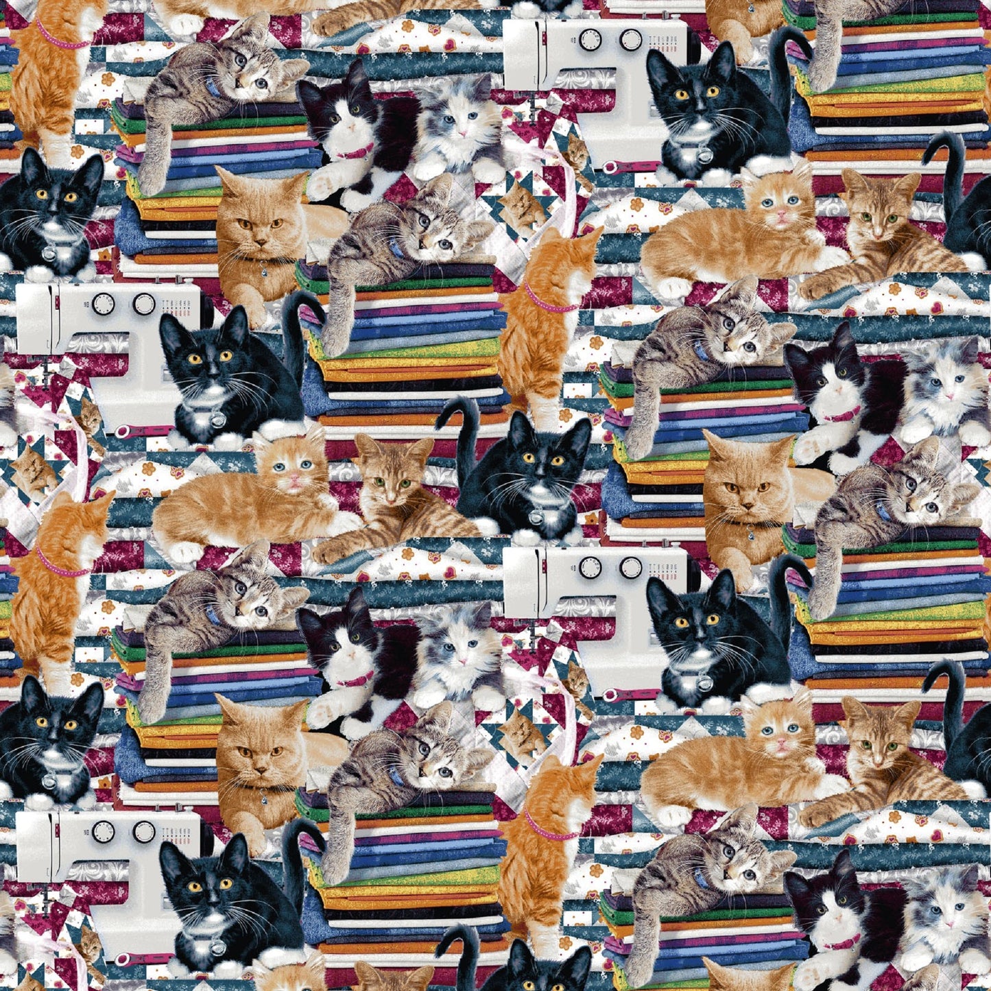 Quilted Kitties-Hanging Out in Fabric Room-BTY-Henry Glass