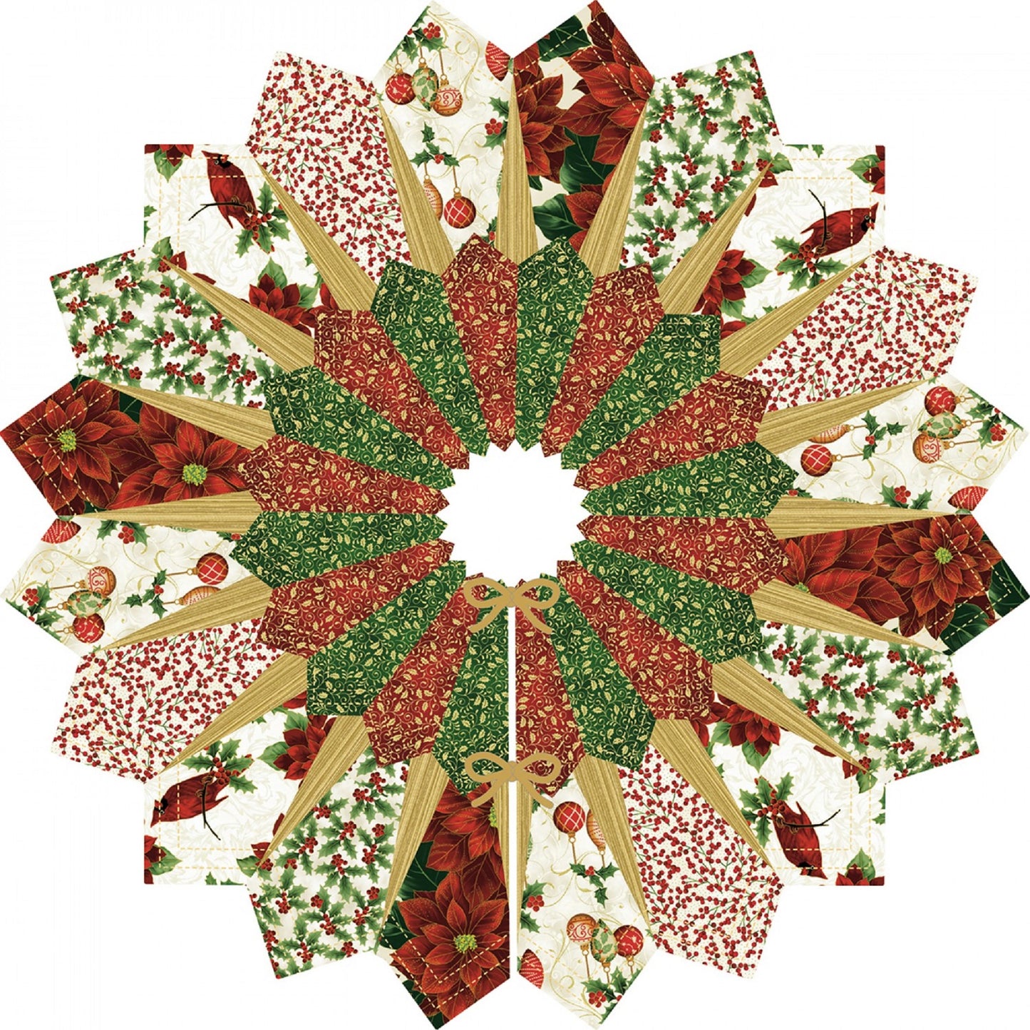 Quilted Fox Dresden Tree Skirt-Natural