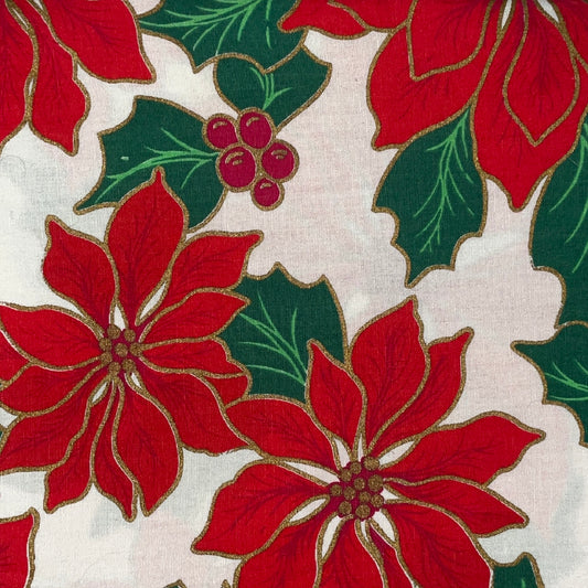 Red Poinsettias Tossed on White B/G-BTY-Unbranded-60 Inches Wide