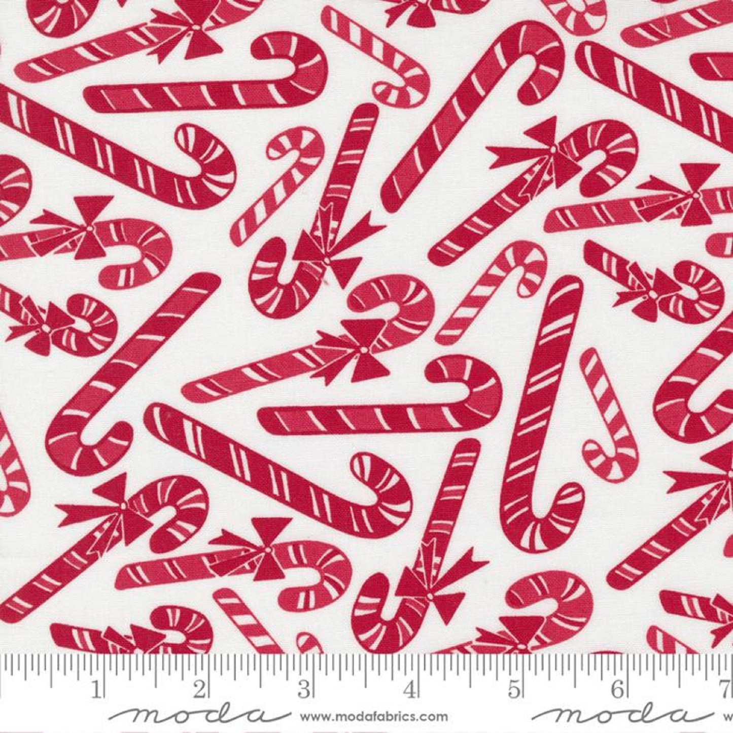 Reindeer Games-Red Candy Canes-White Background-Moda Fabrics-BTY
