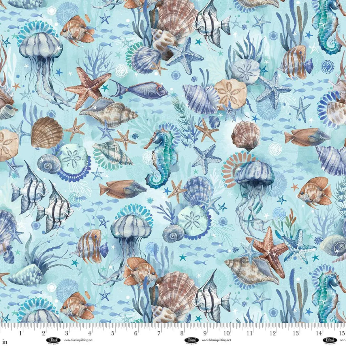 Seatopia by Blank Quilting-BTY-Fish-Seahorses-Shells-Starfish