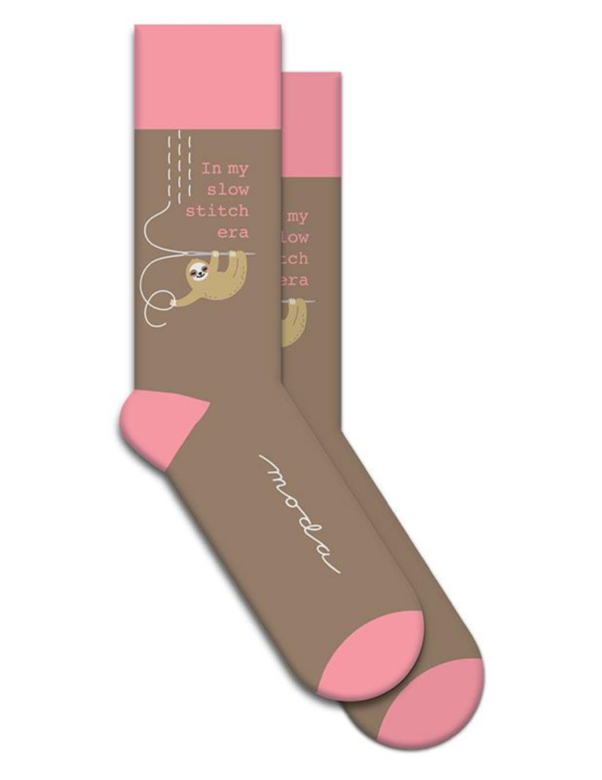Sloth Socks-Sew Stitch Era-Moda Fabrics-Pink & Brown-One Size Fits Most
