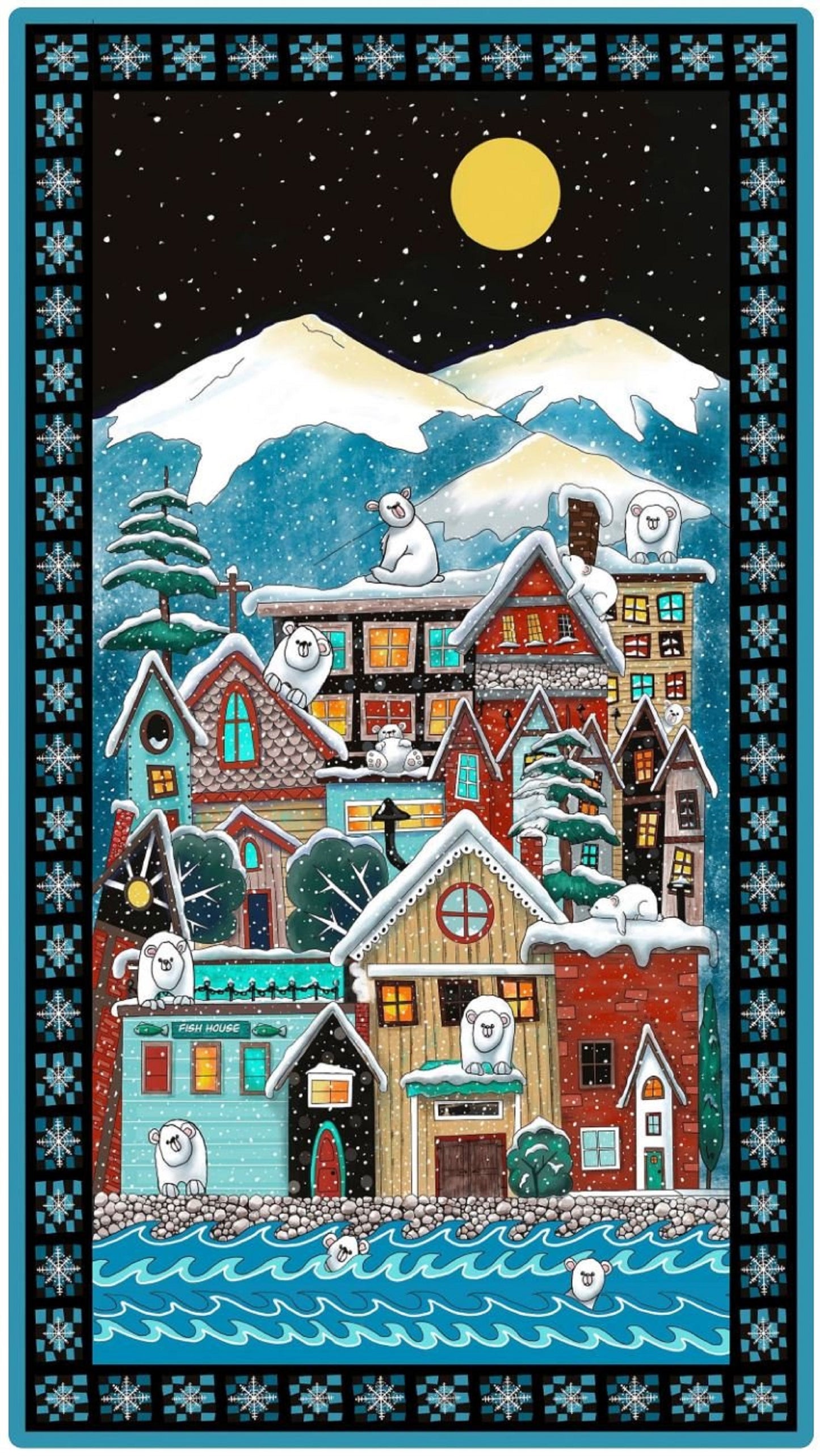 Snow Bear Village Panel by Quilting Treasures-Digital Print
