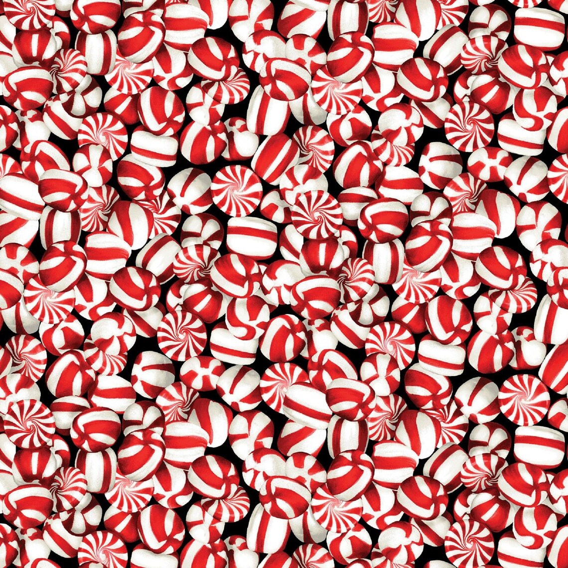 Peppermint Candies on Black B/G-BTY-Kanvas Fabrics