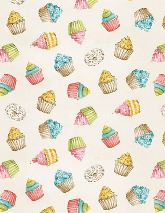 Sweet Toss-Cupcakes-Cream B/G-BTY-Wilmington Prints