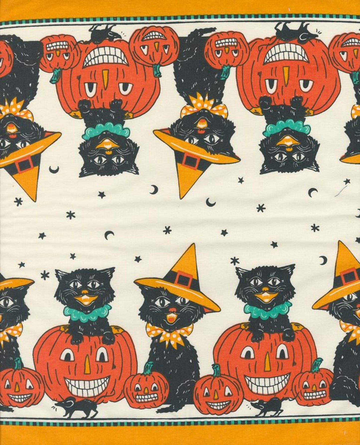 Toweling-Classic Retro-Meow Boo-Moda Fabrics-BTY-Cats-Pumpkins-16 Inches Wide