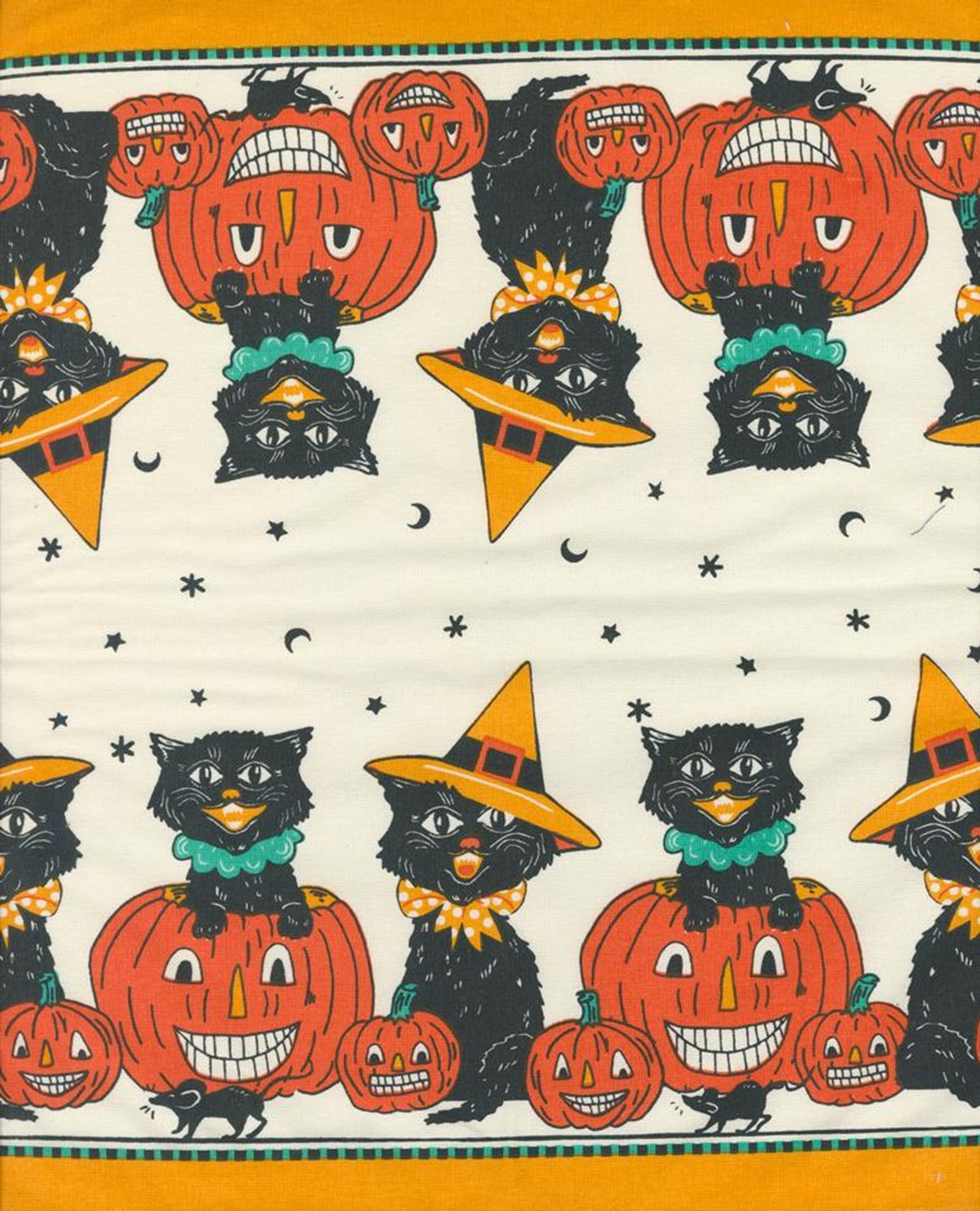 Toweling-Classic Retro-Meow Boo-Moda Fabrics-BTY-Cats-Pumpkins-16 Inches Wide