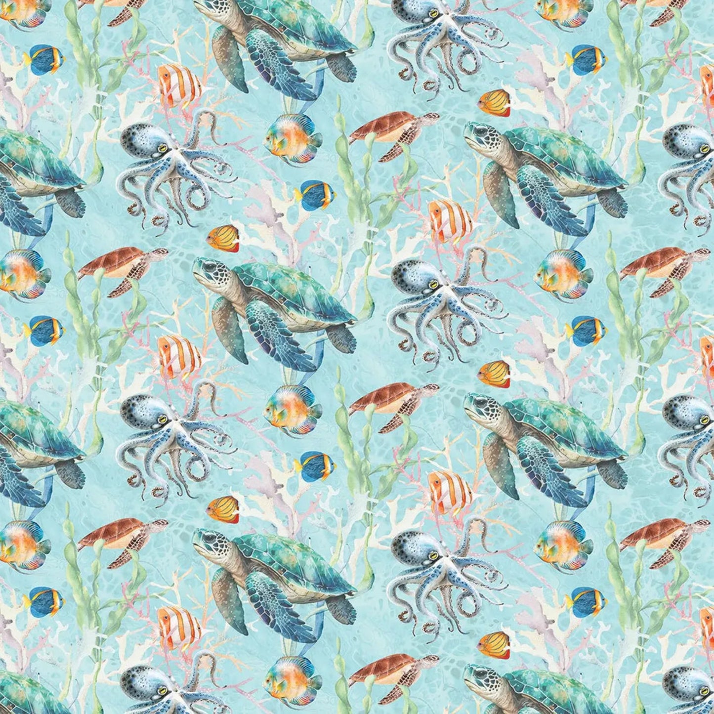 Under The Sea - Benartex-BTY-Turtles-Octopi-Fish-Lt. Turquoise B/G