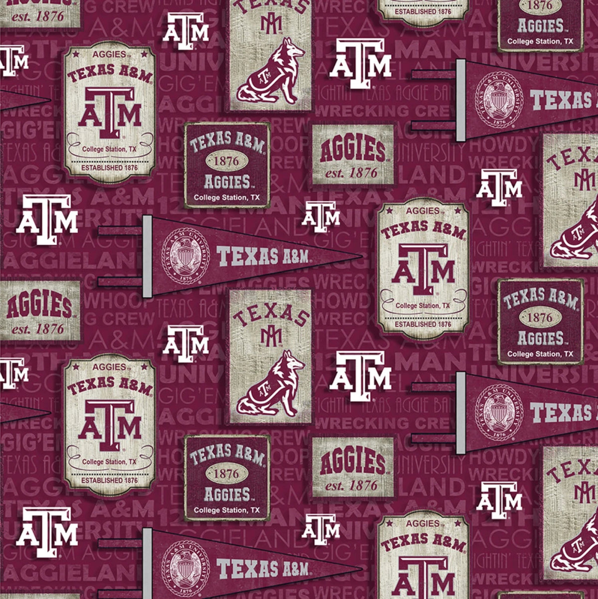 Texas A&M Vintage Pennant-Sykel Fabrics-BTY