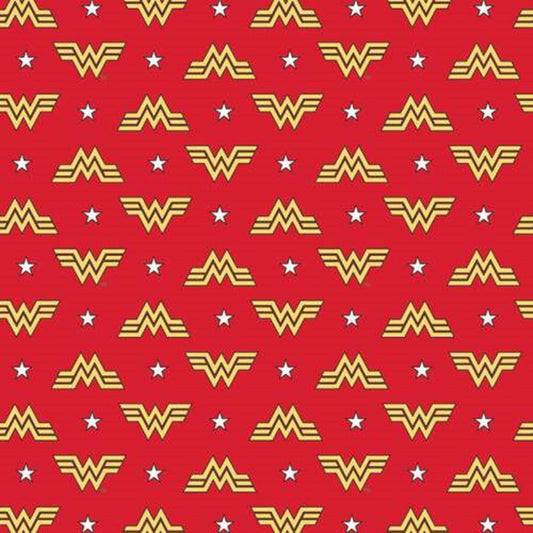 Wonder Woman Logo on Red-Flannel Fabric-1 yard-Camelot Cottons