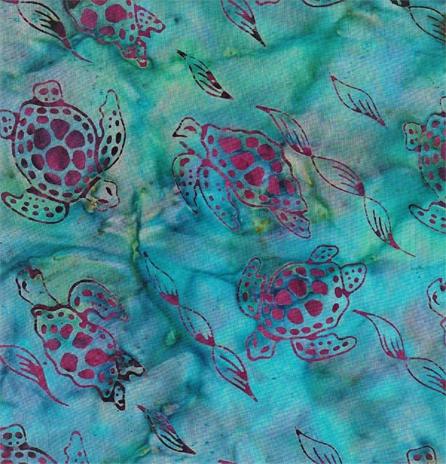 Batik Textiles-Number 5401-Turtles Printed on Blue/Green Background