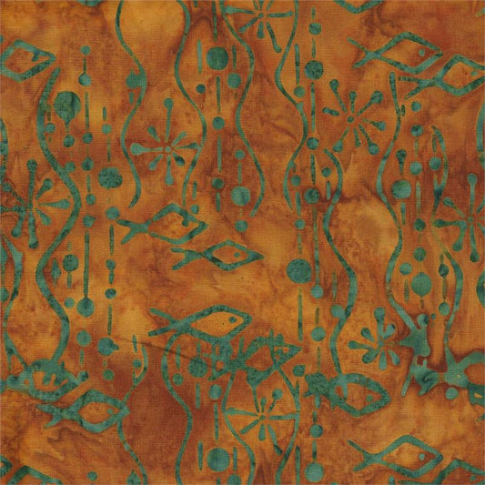 Green Novelty Print-Gold Background-Batik Textiles-#5708-Fat Quarter