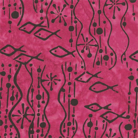 Batik Textiles #5713-Black Novelty Print on Magenta Background-Fat Quarter