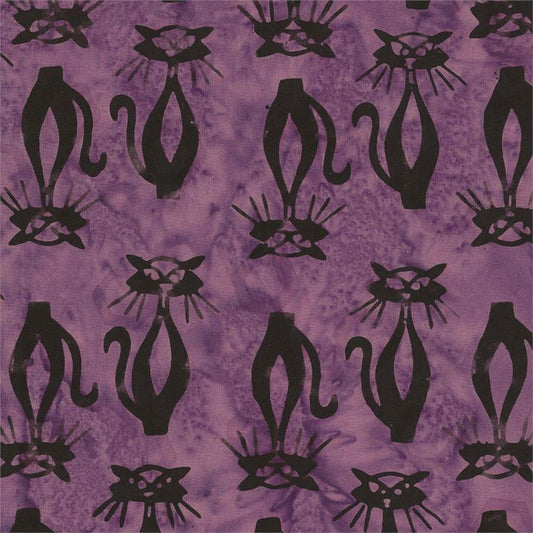Batik Textiles #5714-Black Cats on Purple Background-Fat Quarter