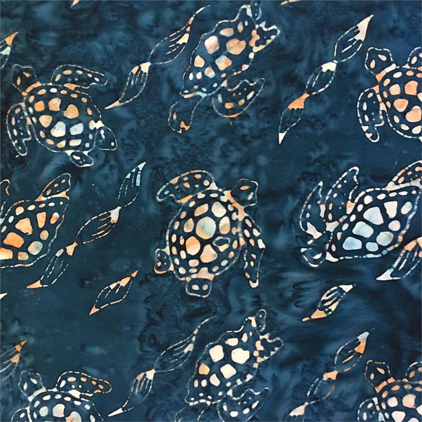 Batik Textiles-Ocean Breeze Col.-Number 5763-Turtles on Dark Blue
