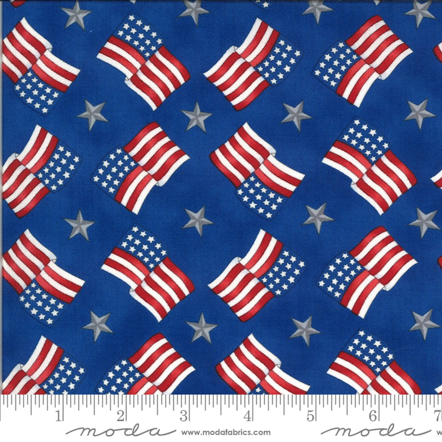 America the Beautiful "Flags on Blue B/G"-Moda Fabrics-BTY
